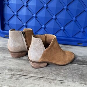 Frye & Co Caden Ankle Booties Size 7.5 Suede Cognac Glitter Heel